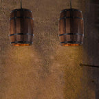 Rustic Round Wooden Wine Barrel Pendant Light