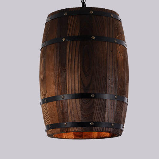Rustic Round Wooden Wine Barrel Pendant Light