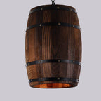 Rustic Round Wooden Wine Barrel Pendant Light
