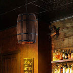 Rustic Round Wooden Wine Barrel Pendant Light