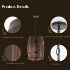 Rustic Round Wooden Wine Barrel Pendant Light