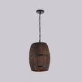 Rustic Round Wooden Wine Barrel Pendant Light