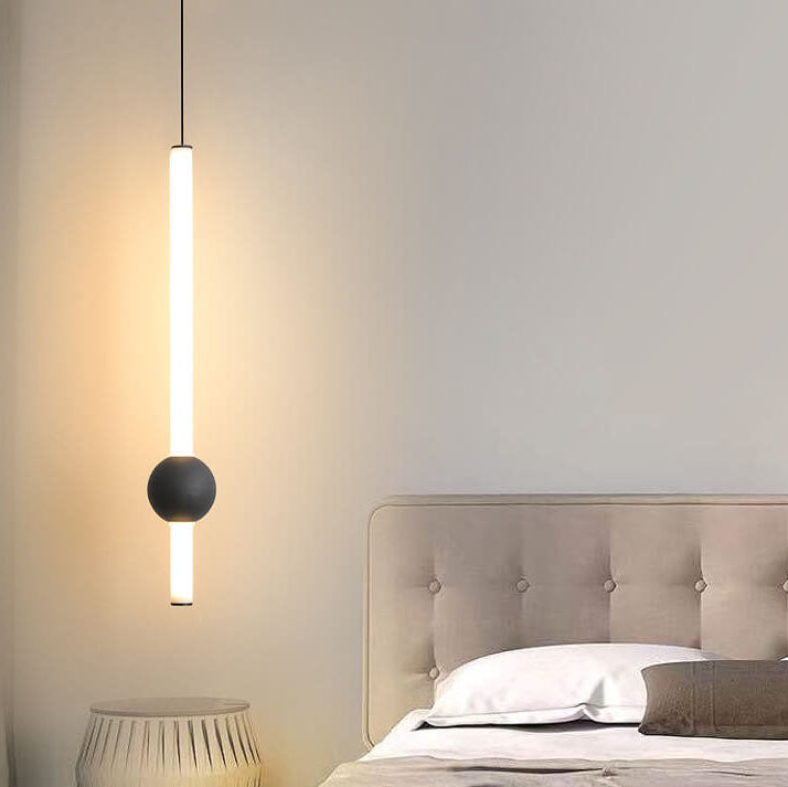 Contemporary Long Cylinder LED Pendant Light with Metal Ball Accent