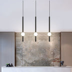 Contemporary Long Cylinder LED Pendant Light with Metal Ball Accent