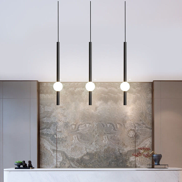 Contemporary Long Cylinder LED Pendant Light with Metal Ball Accent
