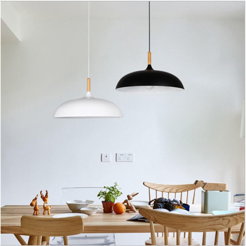 Contemporary Metal & Wood Dome Pendant Light