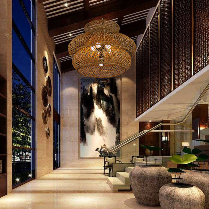 3-Tier Retro Rattan Chandelier - 4/6 Light Options