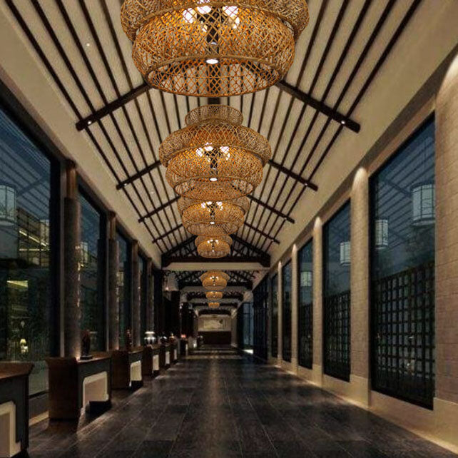 3-Tier Retro Rattan Chandelier - 4/6 Light Options