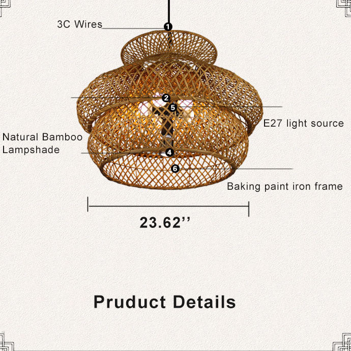 3-Tier Retro Rattan Chandelier - 4/6 Light Options