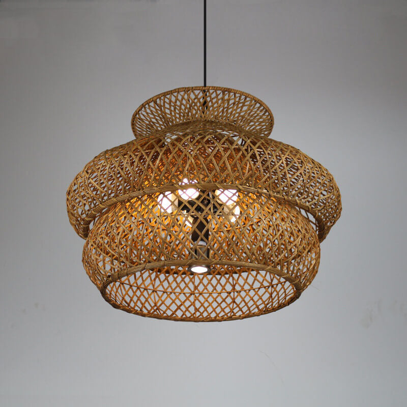 3-Tier Retro Rattan Chandelier - 4/6 Light Options
