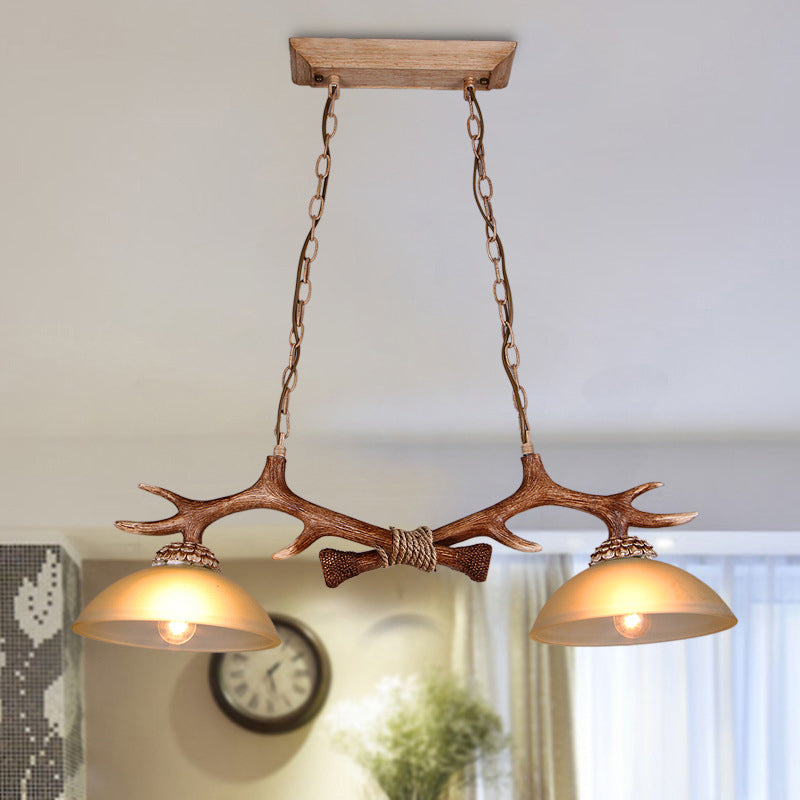 Vintage Antler Glass Bowl Chandelier