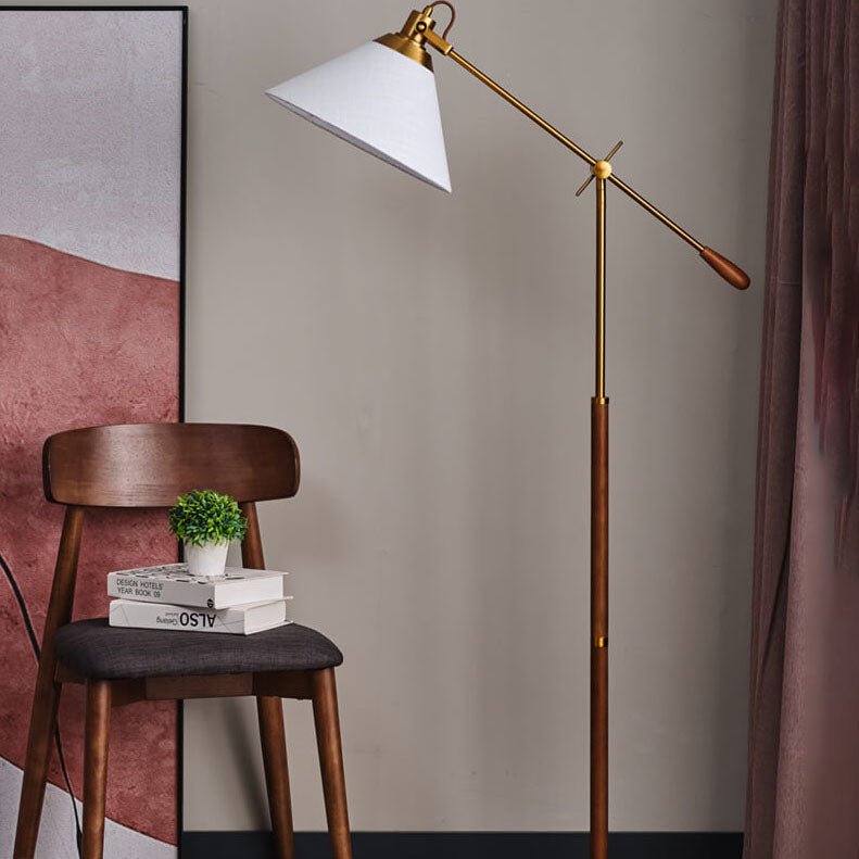 Nordic Vintage 1-Light Floor Lamp with Fabric Shade and Wood Base