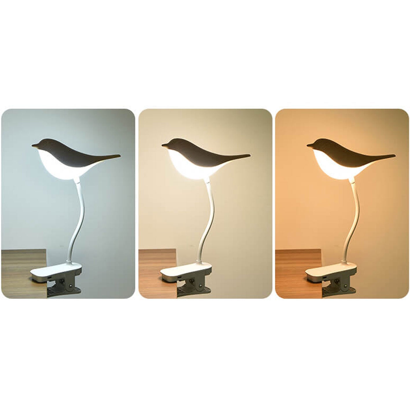 Nordic Bird Clip LED Night Light - USB Rechargeable Table Lamp