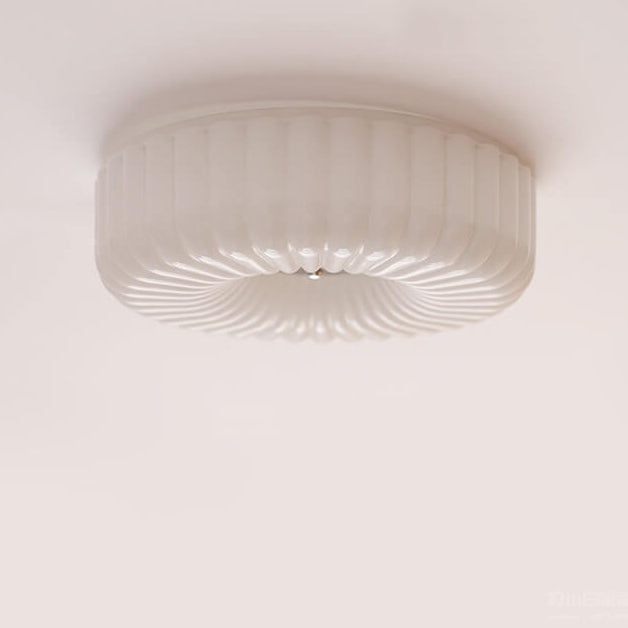 Minimalist Cream Textured Glass Round LED Ceiling Light