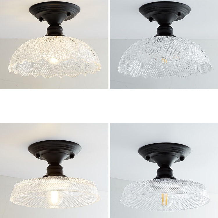 Nordic Vintage Floral Round Semi-Flush Mount Ceiling Light