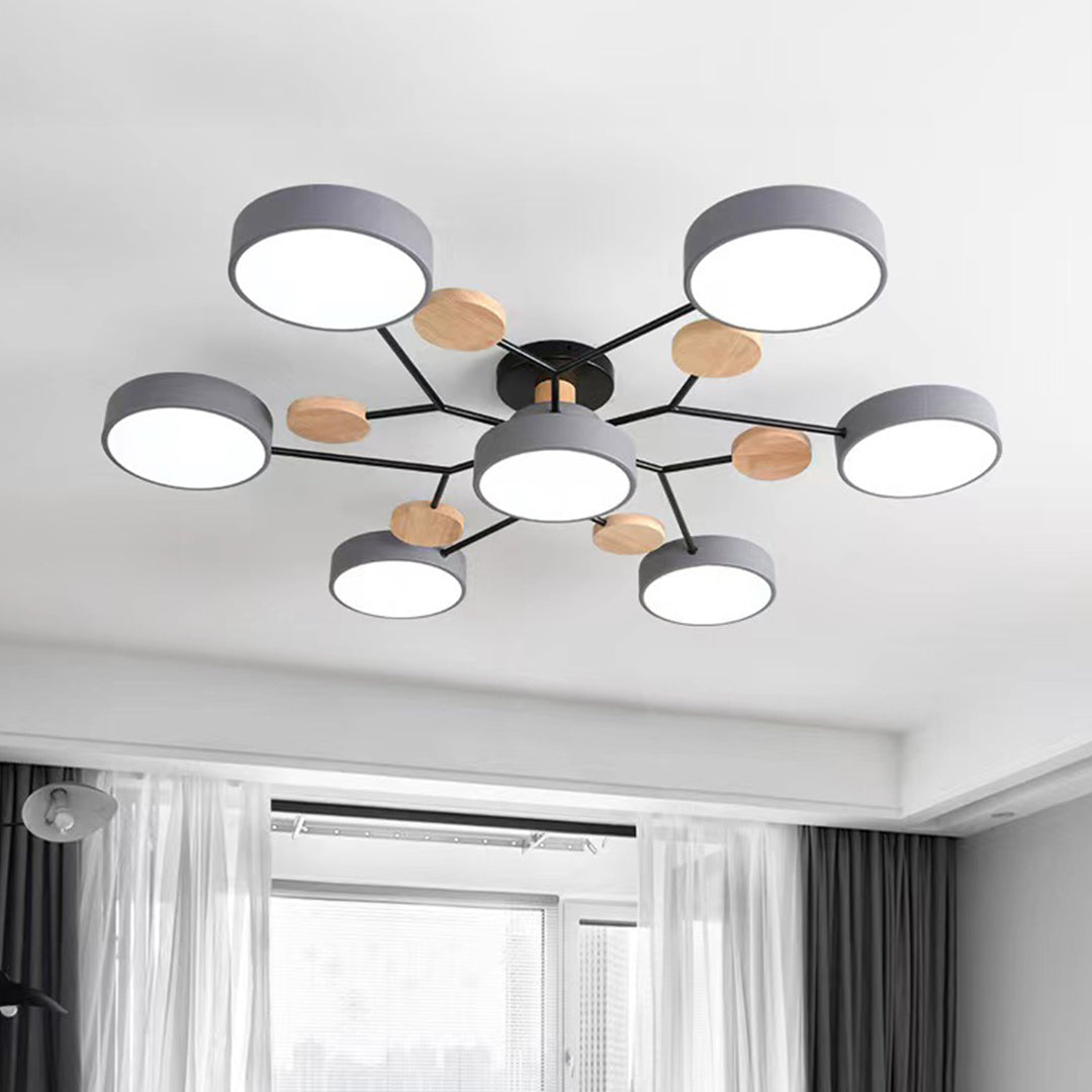 Sputnik Chandelier - Artistic Metal and Wood Ceiling Light for Kids' Rooms