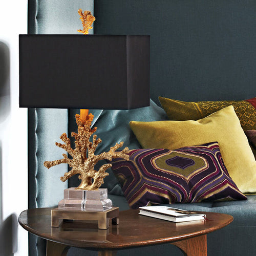 Art Deco Linen and Resin Table Lamp with Coral Base