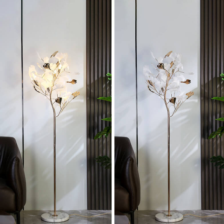 Premium Ginkgo Leaf 5-Light Floor Lamp - Nordic Acrylic & Iron Design