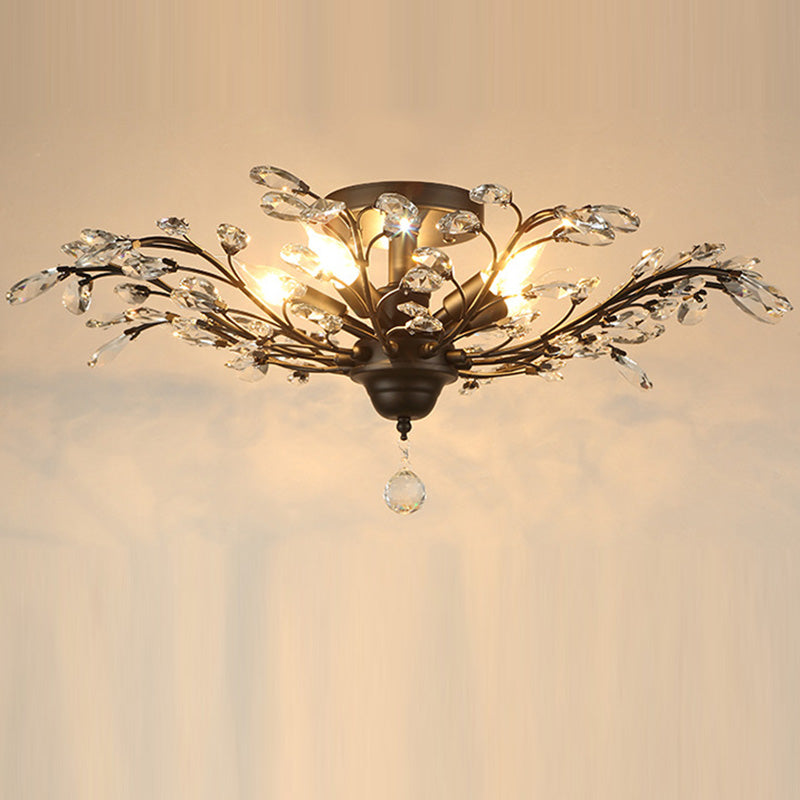 European Style Iron and Crystal Semi-Flush Mount Ceiling Light - 4/5/6 Lights for Living Room