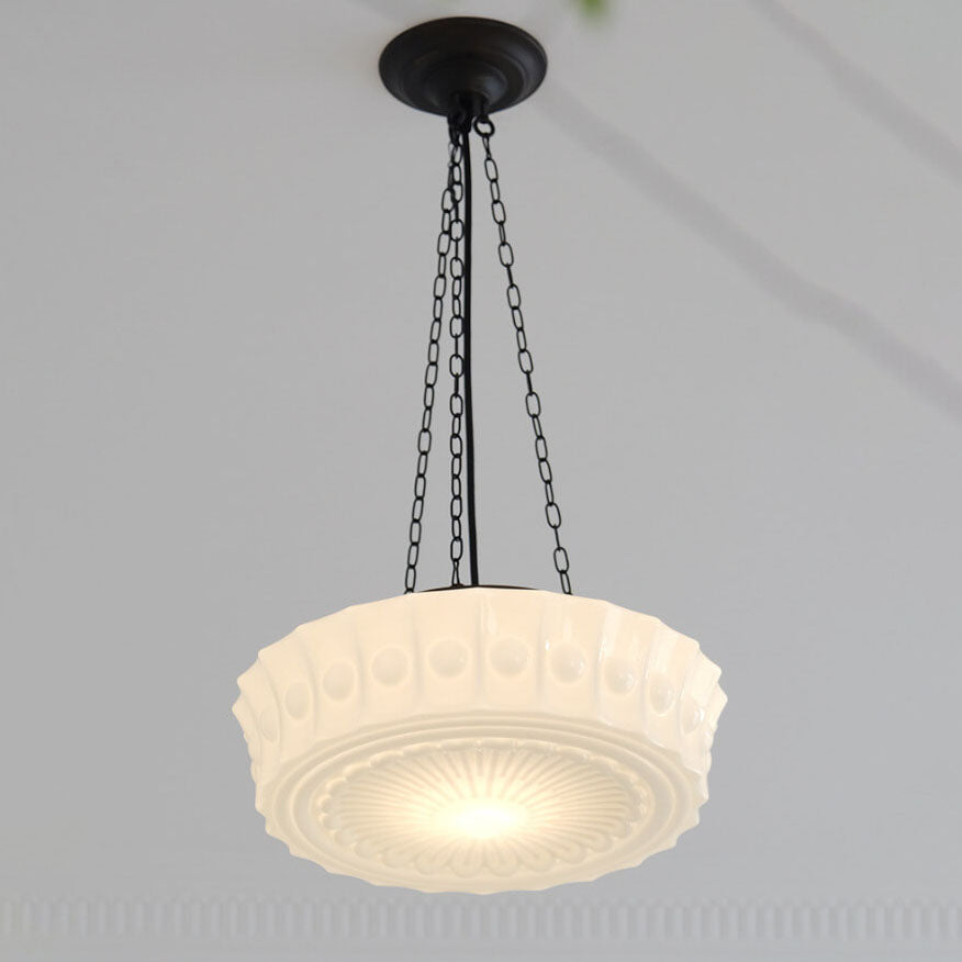 Vintage White Jade Glass Round Drum LED Ceiling Light