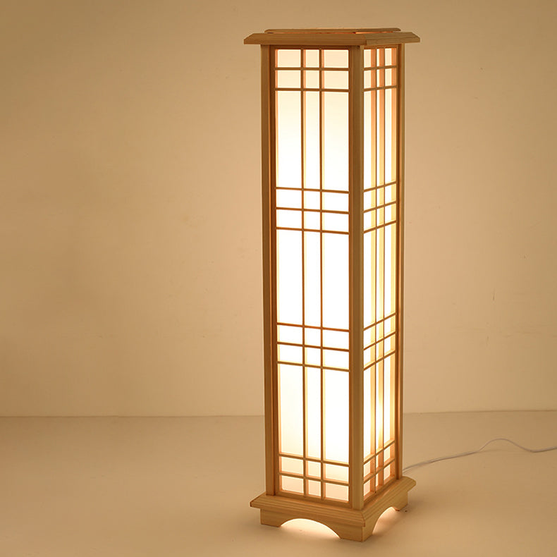 Japanese Wood and Acrylic Rectangular Floor Lamp - 1/2/3 Light Options for Bedroom