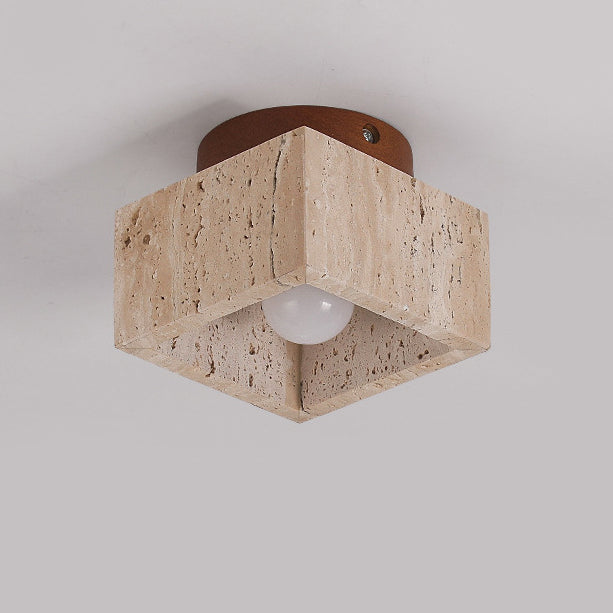 Premium Yellow Travertine Column Semi-Flush Mount Ceiling Light