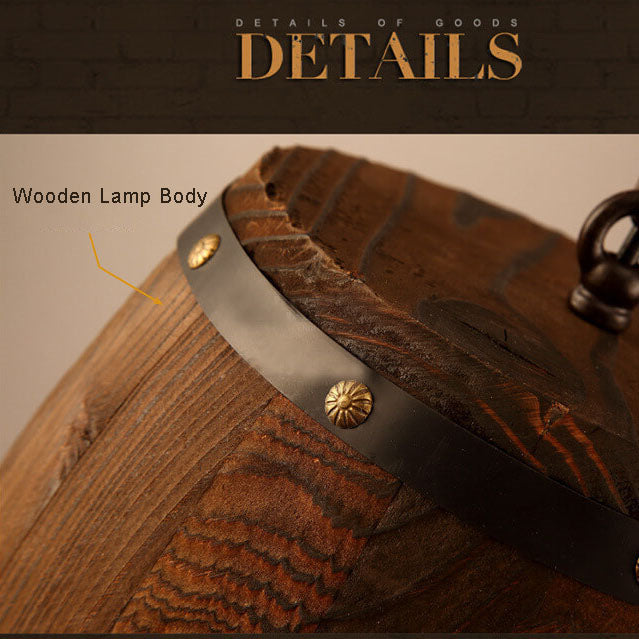 Rustic Round Wooden Wine Barrel Pendant Light