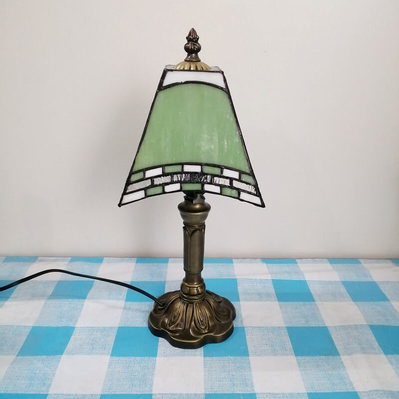 Vintage European Tiffany Square Stained Glass Table Lamp - 1 Light