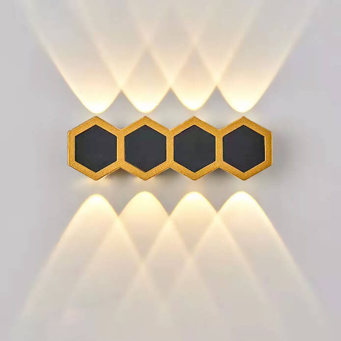 Premium Hexagonal Black and Gold LED Outdoor Wall Sconce