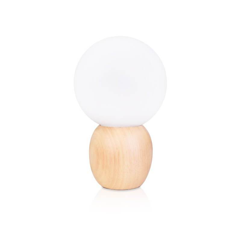 Nordic Solid Wood Milk White Glass Orb Table Lamp