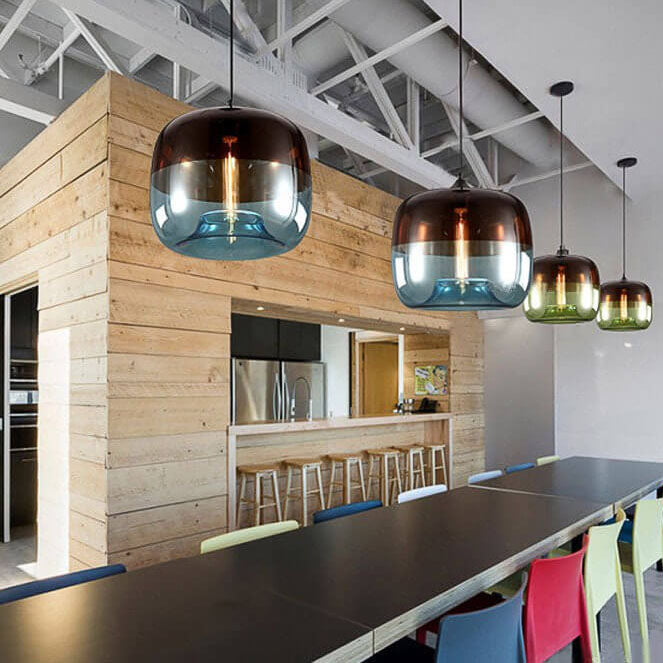 Colorful Retro Glass Drum Pendant Light - 1-Light Fixture