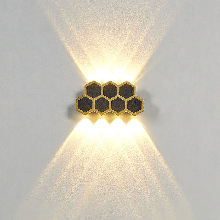 Premium Hexagonal Black and Gold LED Outdoor Wall Sconce