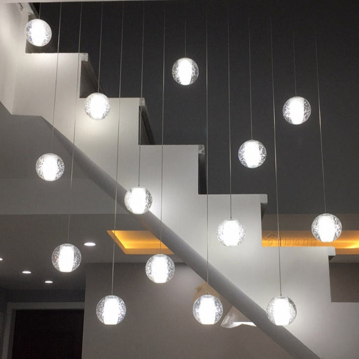 Luxury LED Chandelier with Crystal Orb Shade for Modern Staircases
