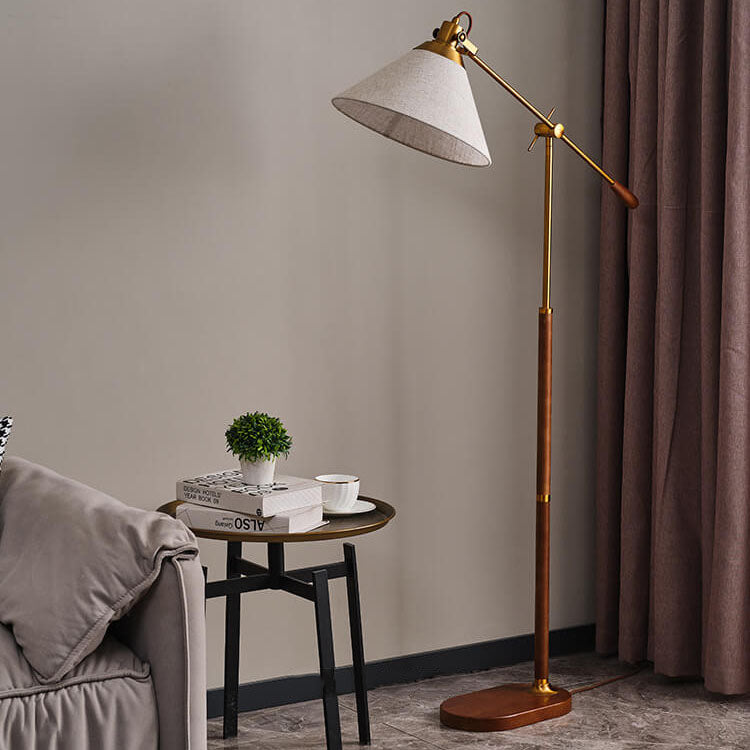 Nordic Vintage 1-Light Floor Lamp with Fabric Shade and Wood Base