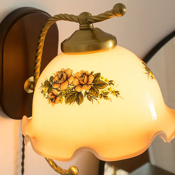 Vintage French Cream Glass Petal Wall Sconce Lamp