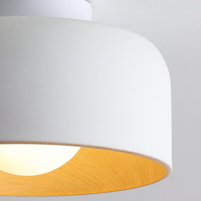 Premium Minimalist Wood Grain Iron 1-Light Semi-Flush Mount Ceiling Fixture