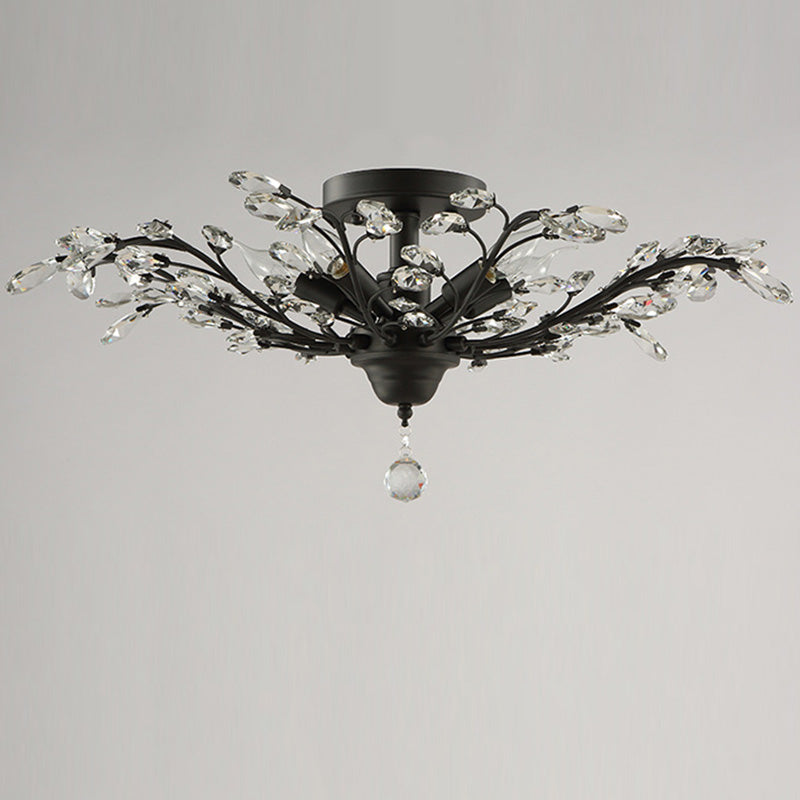European Style Iron and Crystal Semi-Flush Mount Ceiling Light - 4/5/6 Lights for Living Room