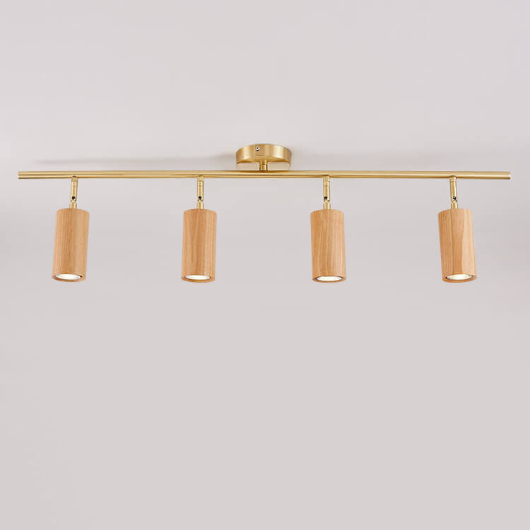 Nordic Minimalist Walnut Wood LED Linear Track Ceiling