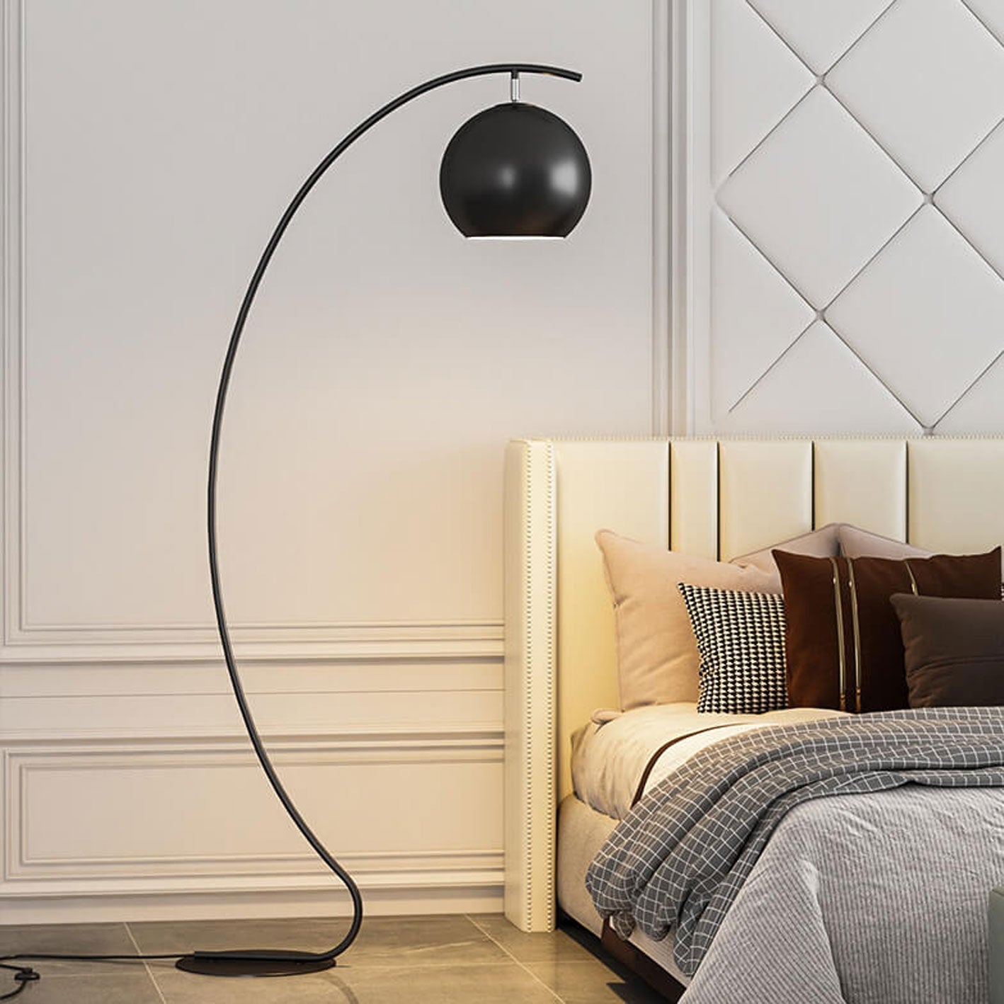 Premium Nordic Minimalist Curved Dome Floor Lamp - 1 Light