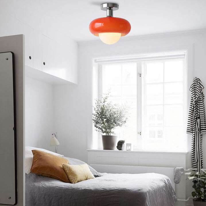 Contemporary Glass Egg Tart 1-Light Flush Mount Fixture