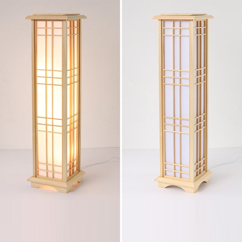 Japanese Wood and Acrylic Rectangular Floor Lamp - 1/2/3 Light Options for Bedroom