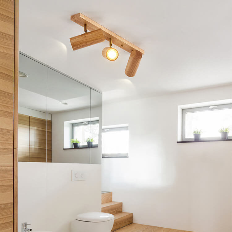 Japanese Minimalist Solid Wood Flush Mount Ceiling Light - Available in 1, 3, or 4 Lights