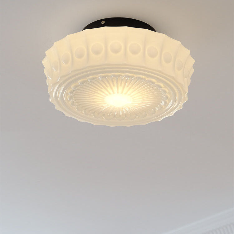 Vintage White Jade Glass Round Drum LED Ceiling Light