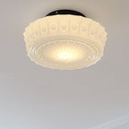 Vintage White Jade Glass Round Drum LED Ceiling Light