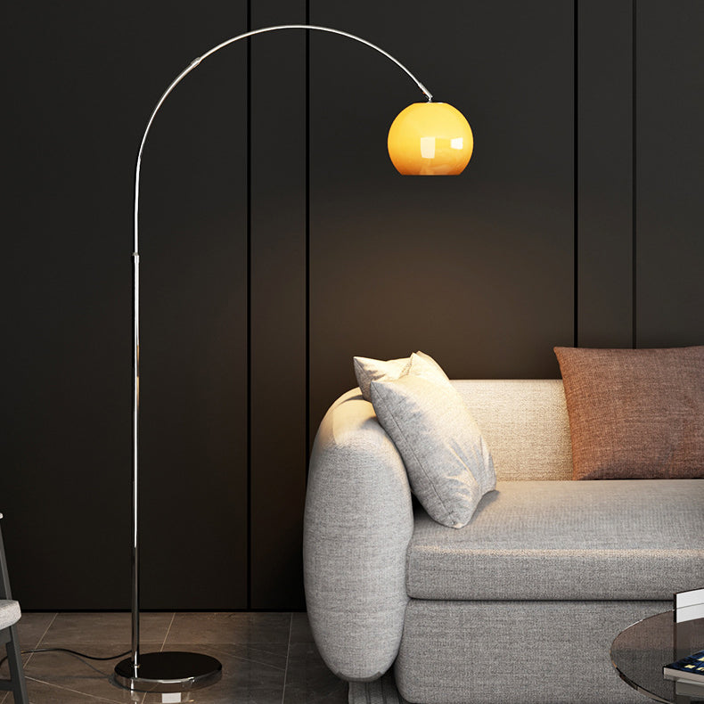Scandinavian Glass Round Shade Floor Lamp - 1-Light Iron Design for Living Room
