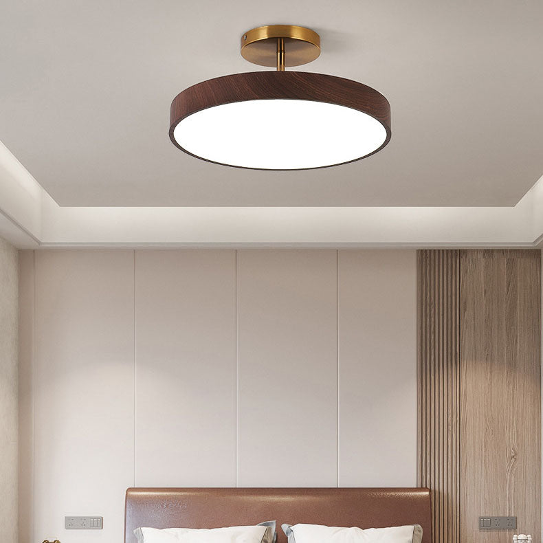 Minimalist Japanese Wood Grain Round LED Semi-Flush Mount