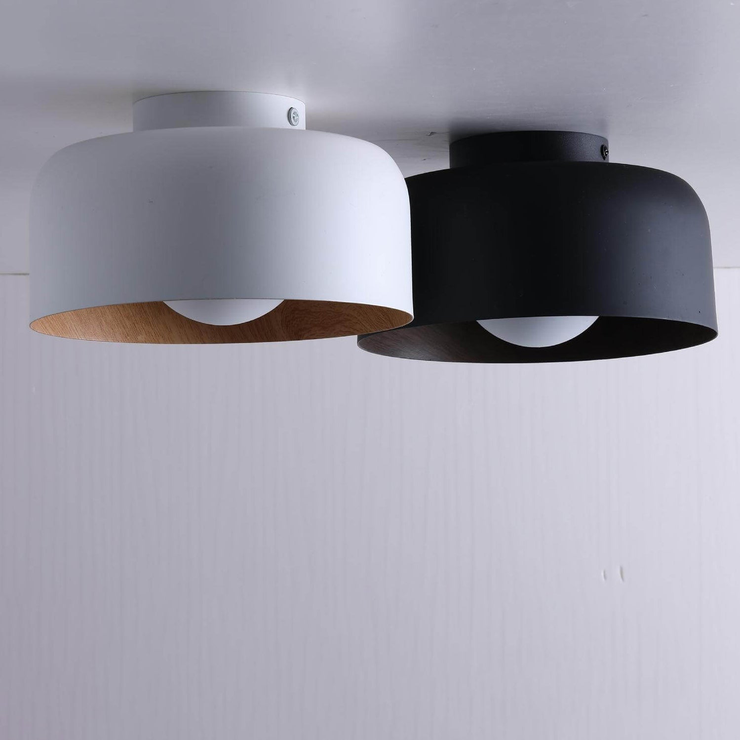 Premium Minimalist Wood Grain Iron 1-Light Semi-Flush Mount Ceiling Fixture