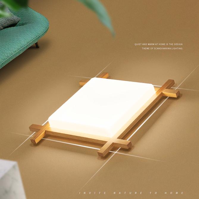Japanese Wood Square LED Flush Mount