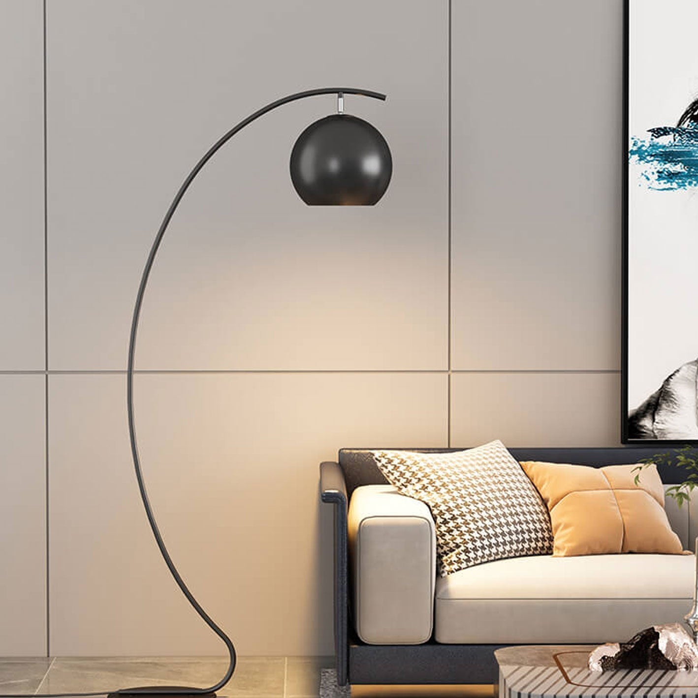 Premium Nordic Minimalist Curved Dome Floor Lamp - 1 Light