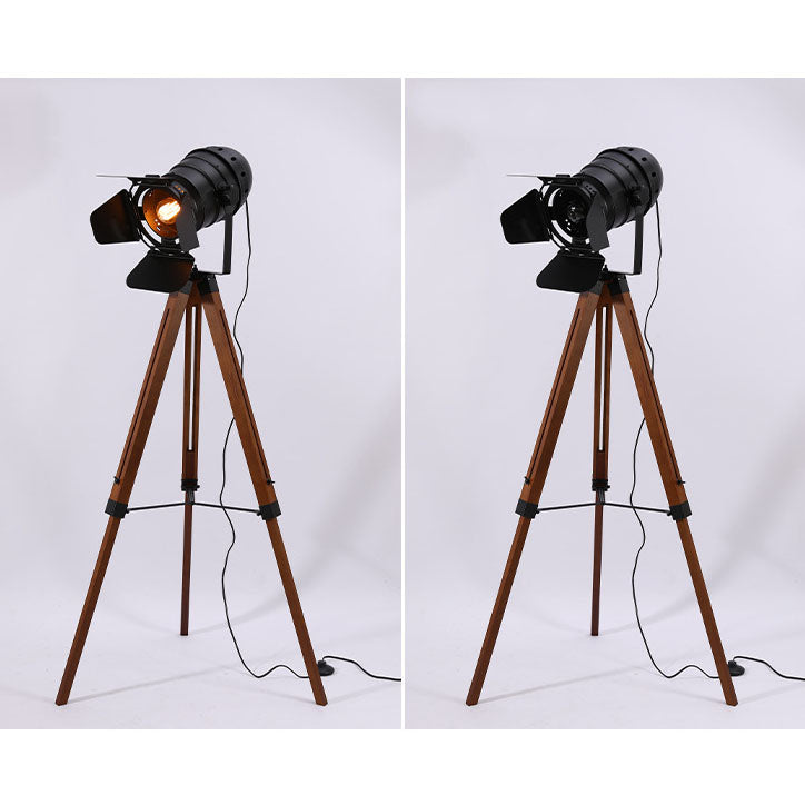 Vintage Industrial Solid Wood & Iron Tripod Floor Lamp